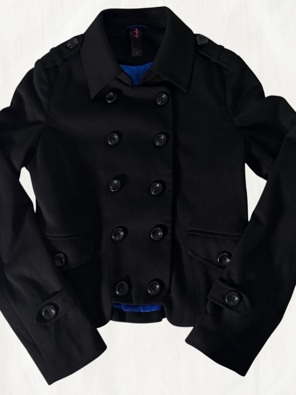 Rampage Black Double Breasted Peacoat with Blue Lining